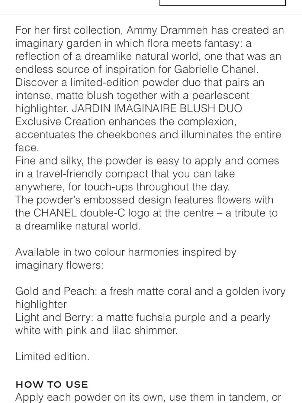 Chanel JARDIN IMAGINAIRE BLUSH AND HIGHLIGHTER DUO gold and peach